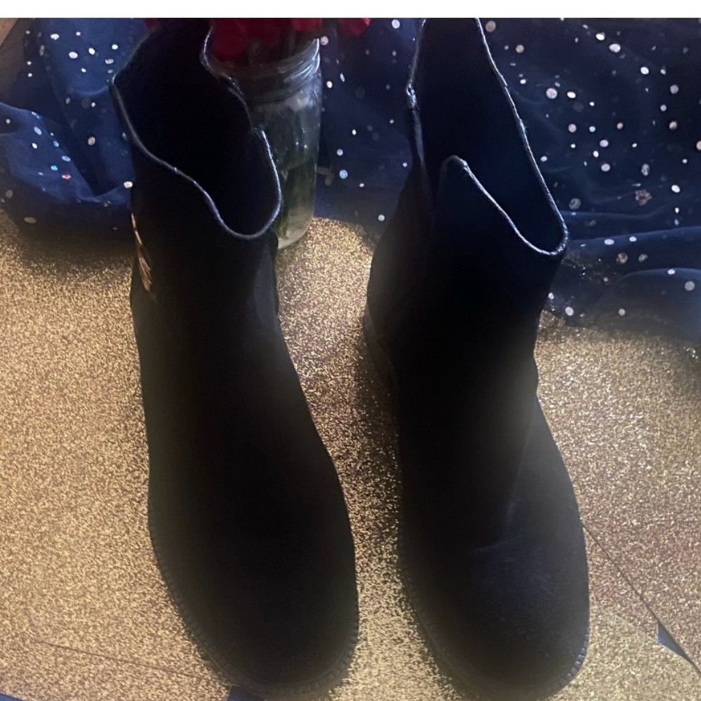 TORY BURCH Frm ITALY RIDER ZIPPER SUEDE LEATHER BLACK GOLD GORG Boots 8M VNTG - Picture 3 of 6